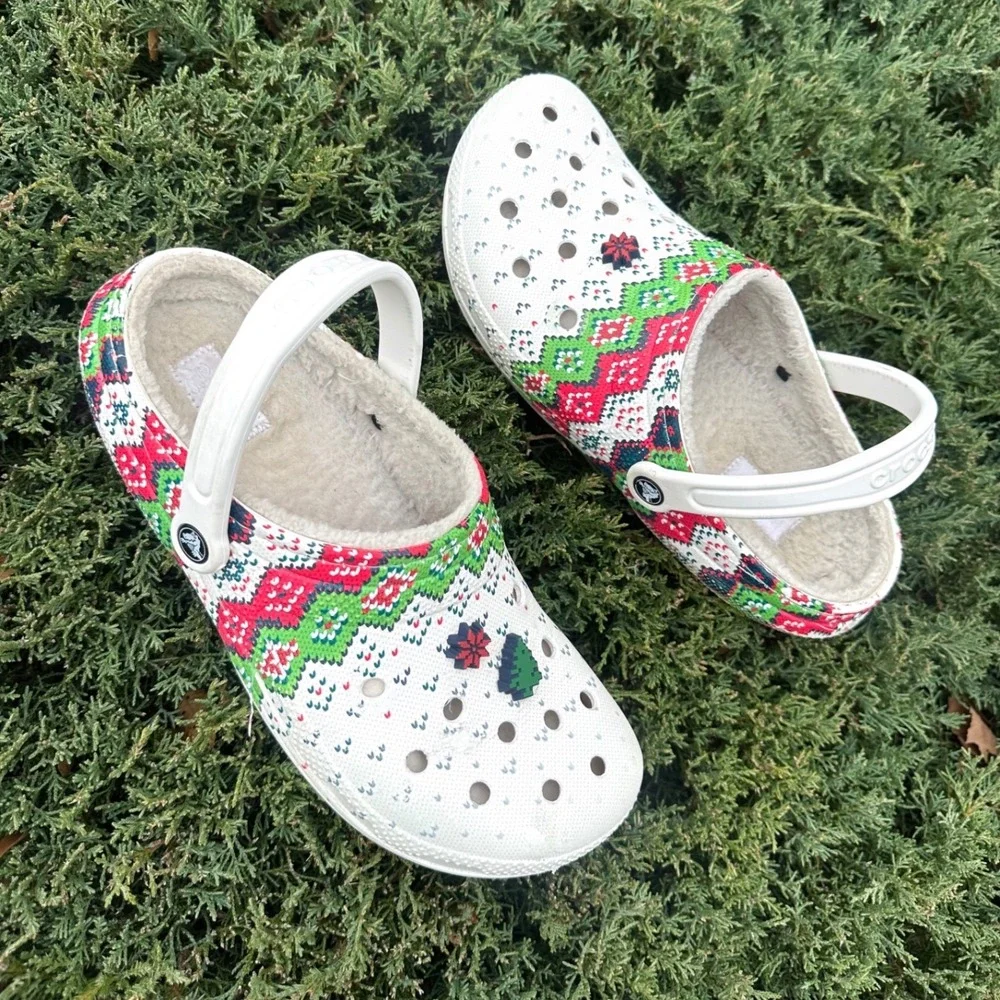 Crocs Unisex Adult Classic Lined Holiday Charm Christmas‎ Clogs Size M11 Sandals